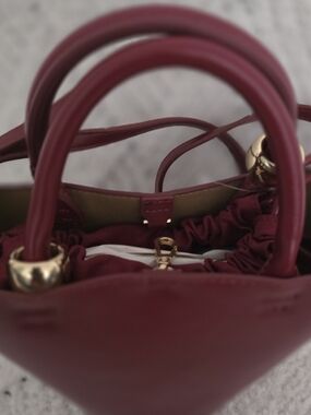 Mango Mini Top-Handle Bag in Burgundy with Gold Accents